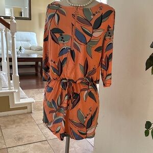 VENUS Orange Leaf Print Mini Dress